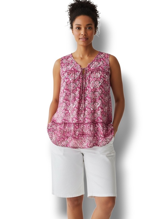 Faded Glory Tops - Faded Glory Women’s Sleeveless Blouse Casual Pink Floral Bohemian Ruffle XXL